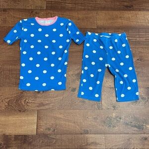 Mini Boden girls pajama set two 2 pieces Sz 14 blue white polka dots
